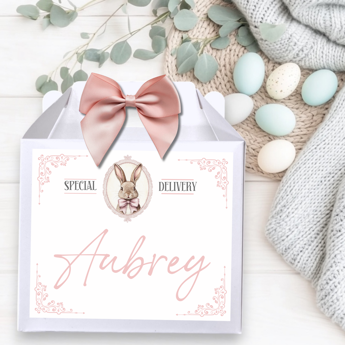 Pink Vintage Bunny Box Decal