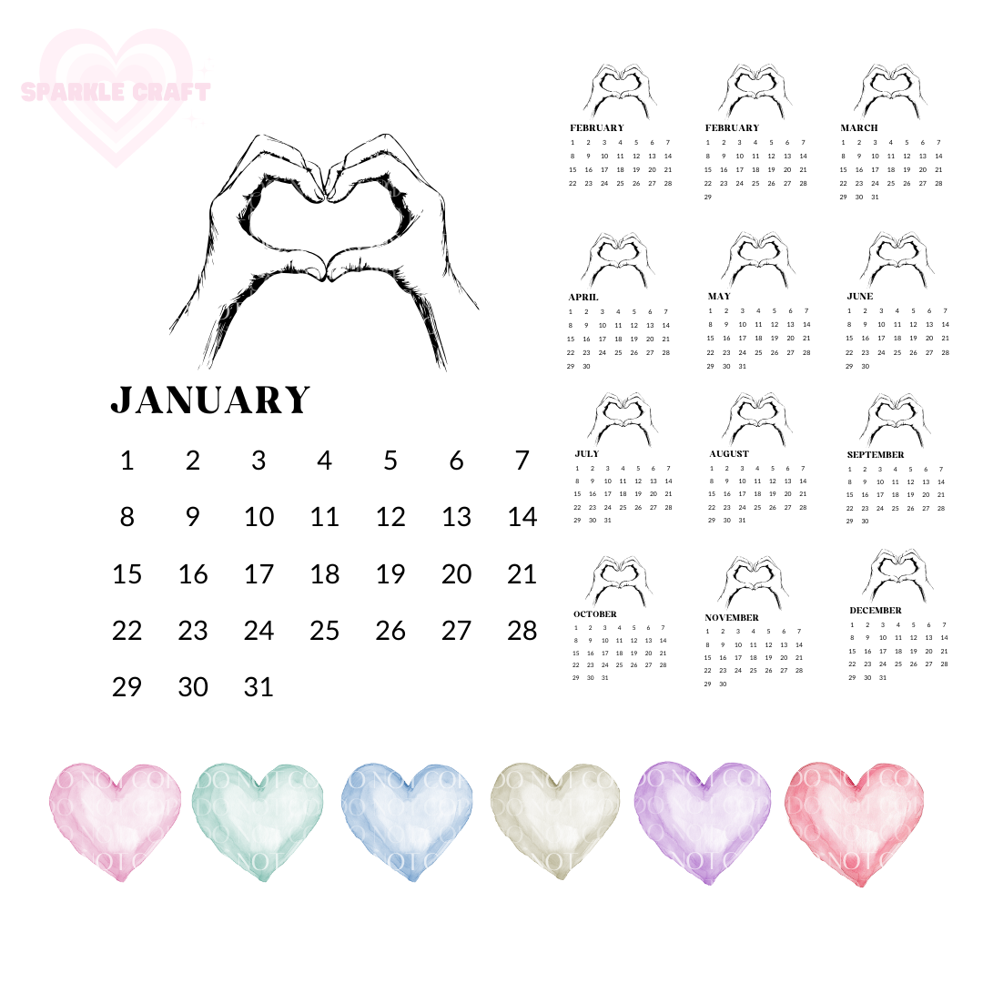 Love Heart Calendar - Digital Download