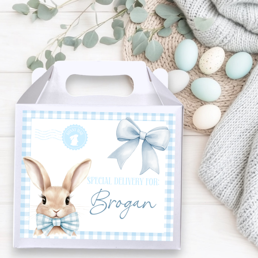 Gingham Blue Bunny Box Decal