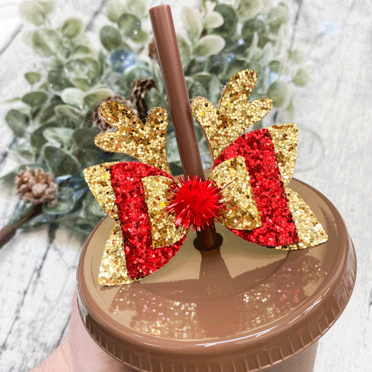 Christmas Straw Topper - Red & Gold Reindeer