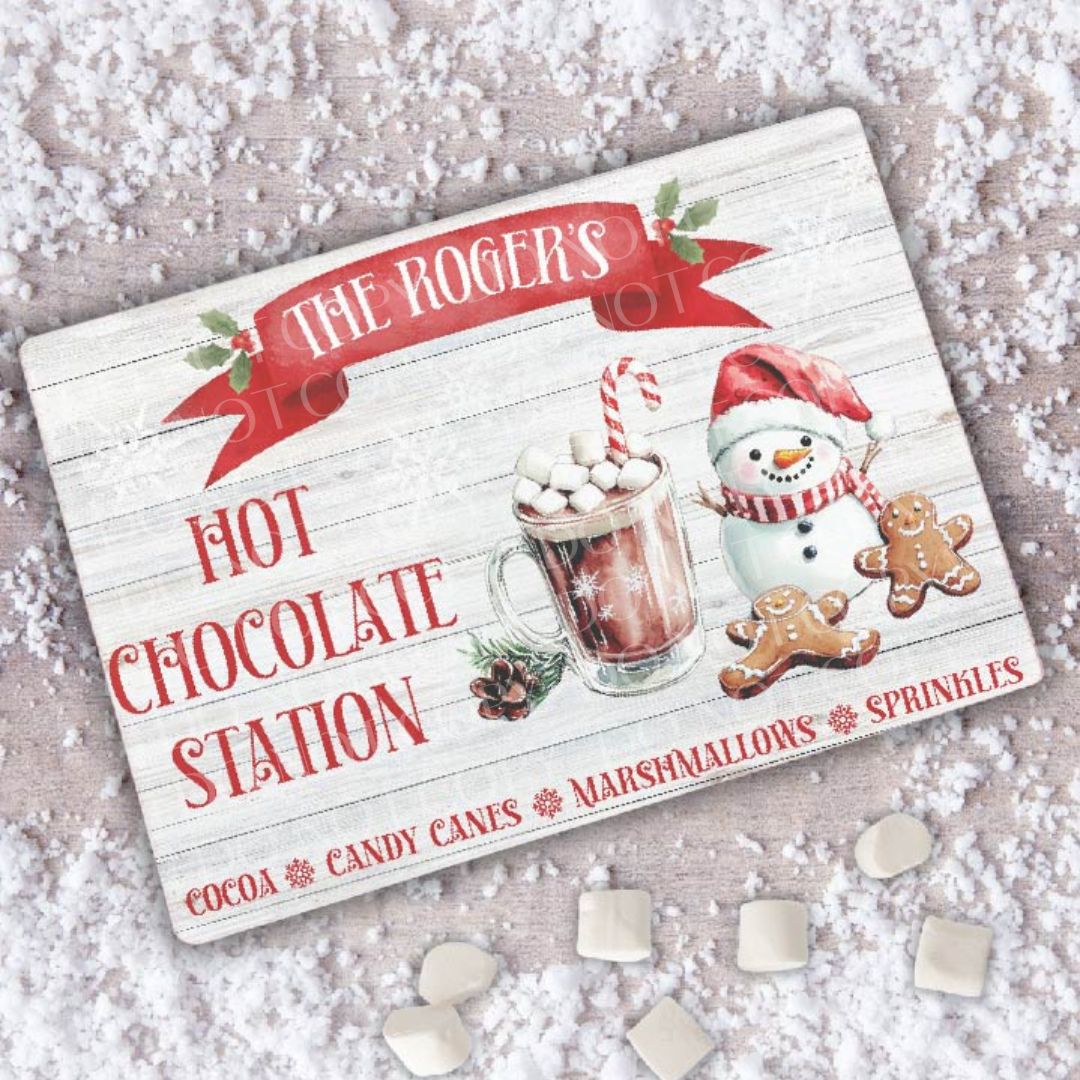 Red Snowman Hot Chocolate Chopping Board - Digital Download