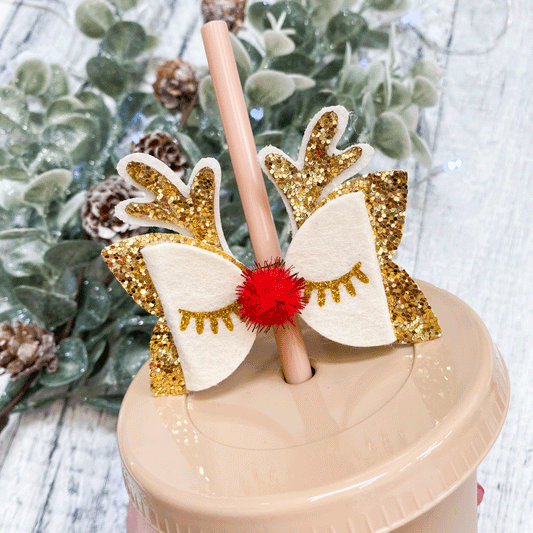 Christmas Straw Topper -  Gold Reindeer