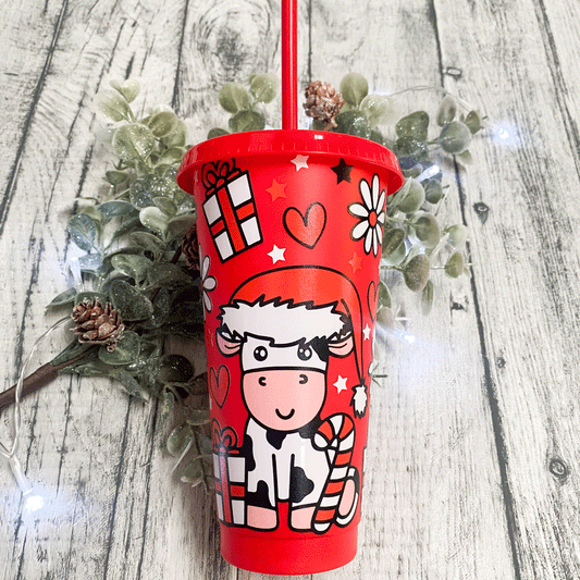 Christmas Cow Coldcup Wrap -Red