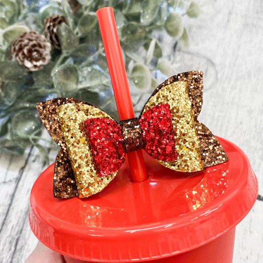 Christmas Straw Topper - Gold & Red Bow