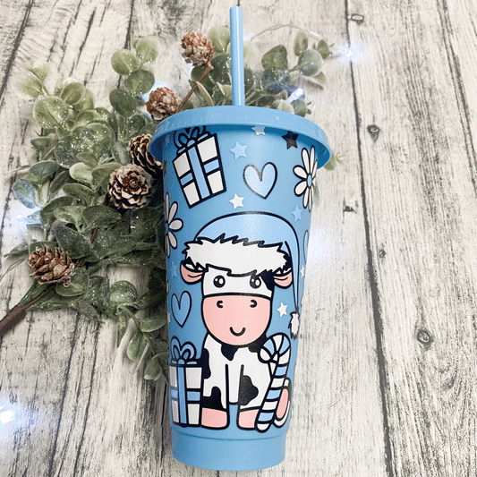 Christmas Cow Coldcup Wrap - Ice Blue