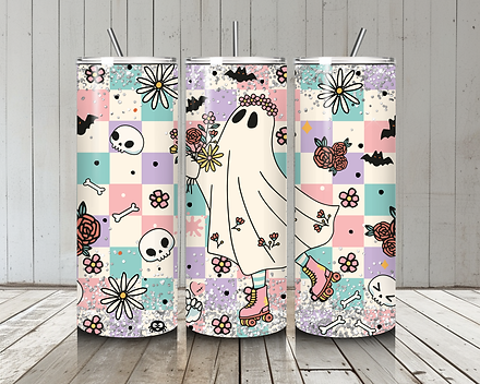 Skating Floral Ghost- Sublimation Tumbler  Wrap