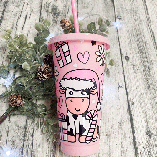 Christmas Cow Coldcup Wrap - Pink